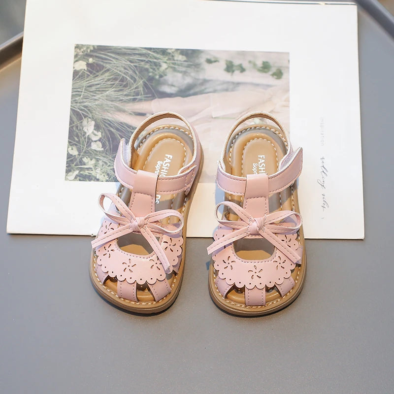 Summer Baby Girls Sandals Cut-Outs Lace Princess Shoes Children Sandals Anti Slip Soft Sole Toddler Kids Beach Shoes Size 21-30