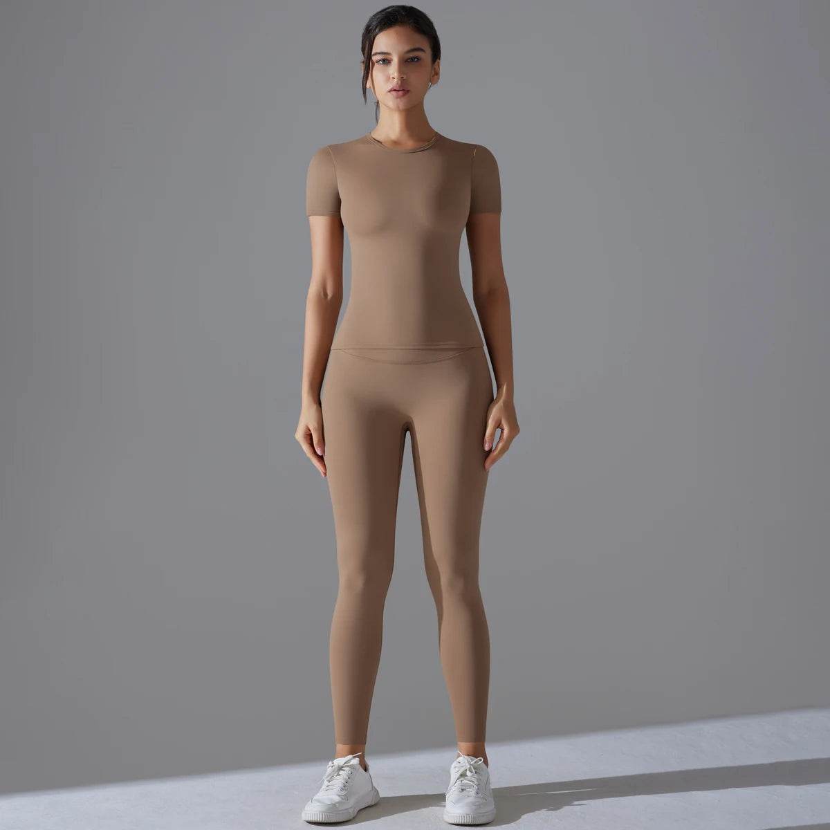 Yoga Set Women Workout Set Sportswear Gym Clothing Fitness Shorts Sleeve Crop Top High Waist Leggings Sports Suits - AIAZ