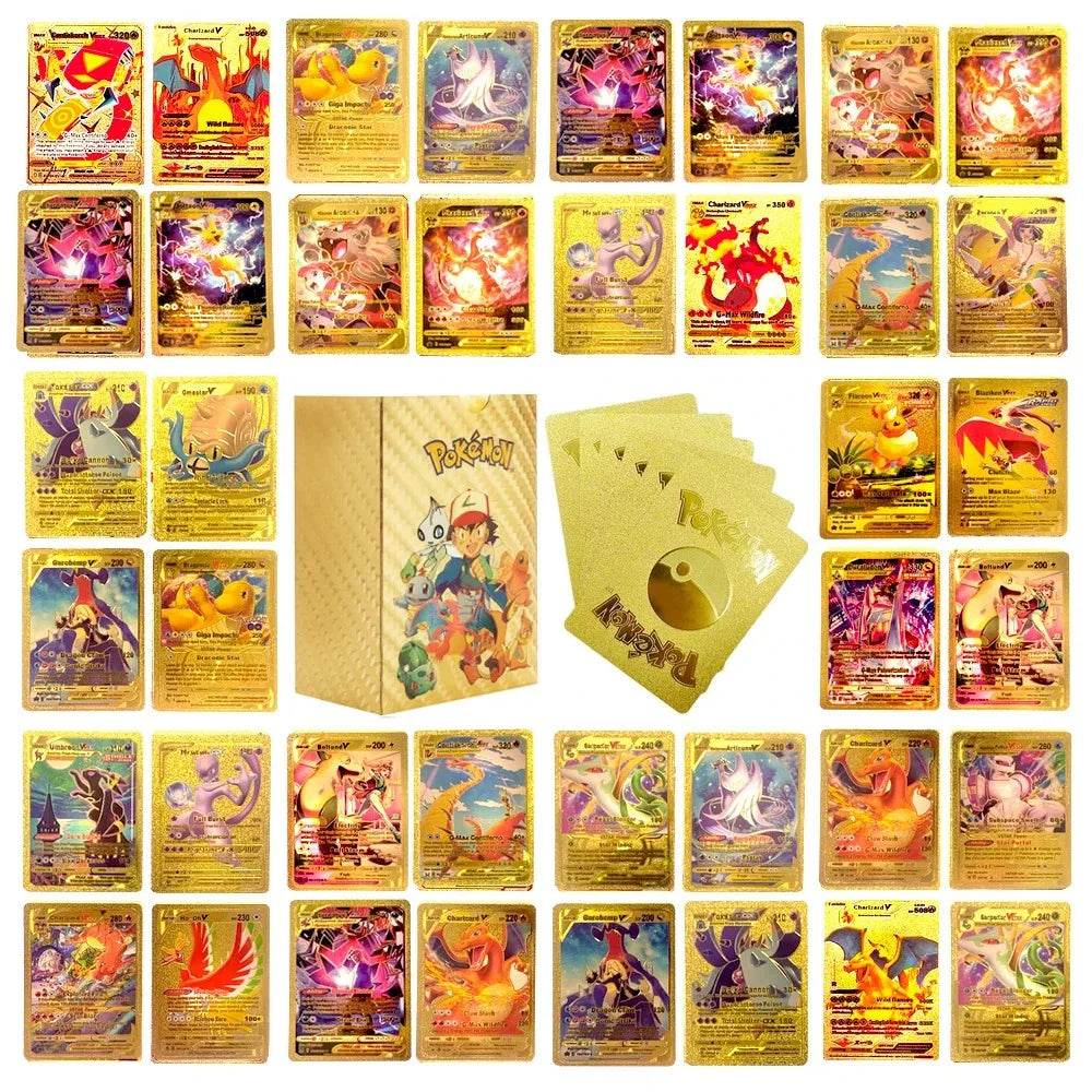 27-110pcs Pokemon Cards Pikachu Gold Silver Black Colorful Vmax GX Vstar Spanish English French German Collection Card Toys Gift - AIAZ