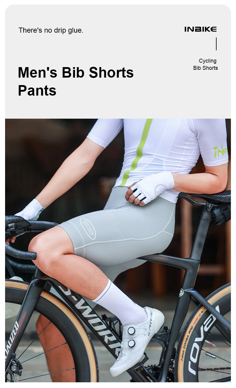 INBIKE 2025 Men's Cycling Bib Shorts High-Waisted Breathable Biking Bicycle Bibs Pants MTB Cycling Clothing Man with Pockets