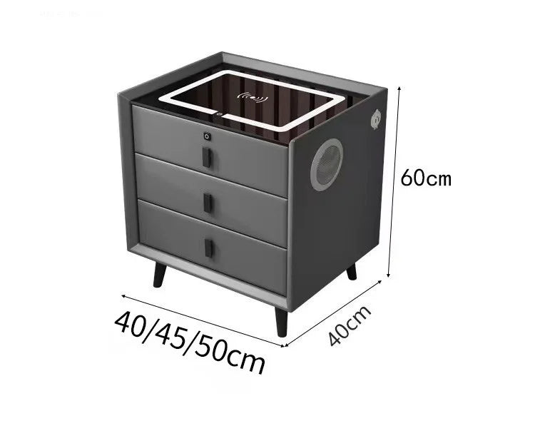 3 Drawers Smart Bedside Table with Wireless Charging Solid Wood Bedroom End Table with Fingerprints Lock Hotel Nightstands