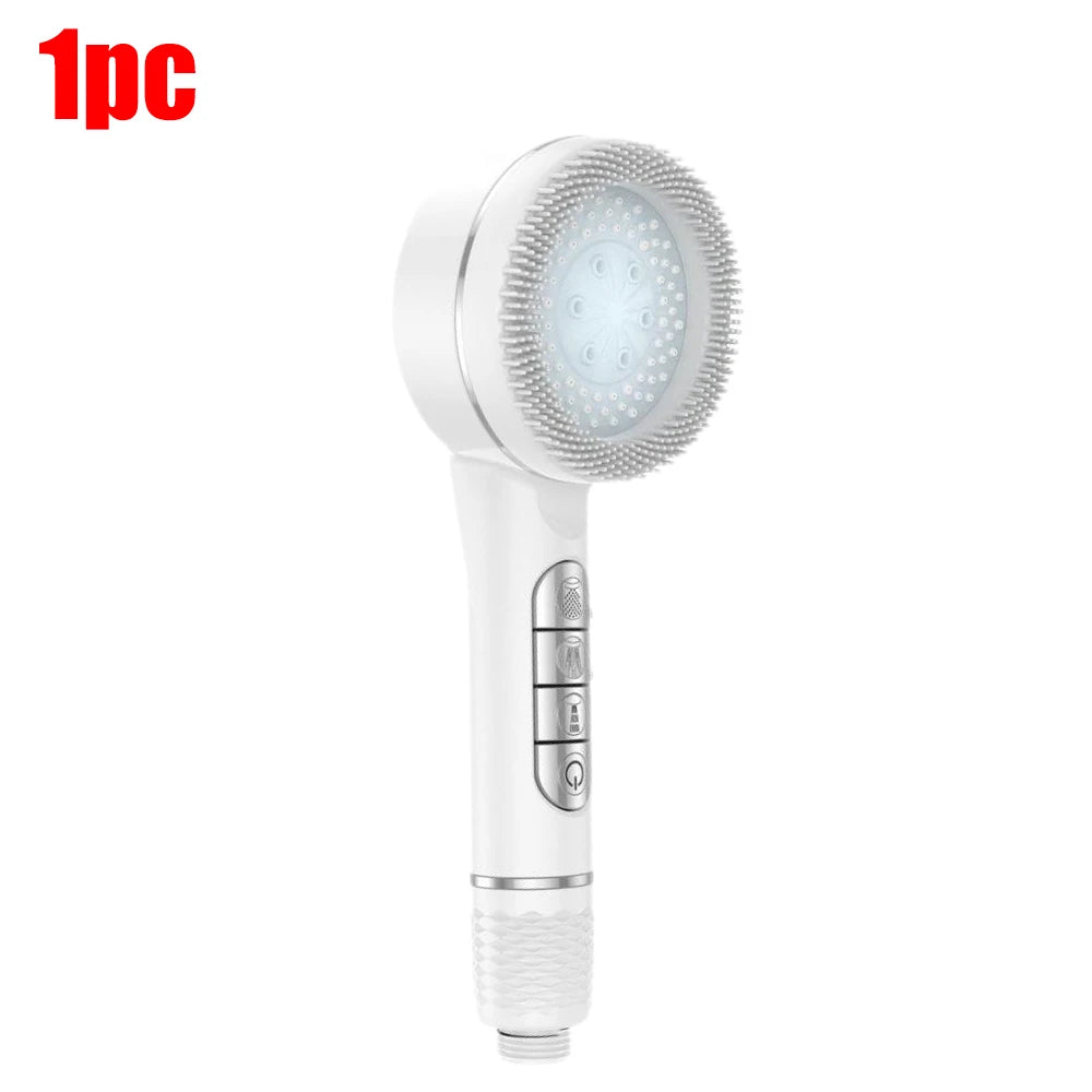 4 Modes Self-cleaning Shower Head with Silicone Brush One-Key Stop Water Massage High Pressure ABS Showerhead with Filter