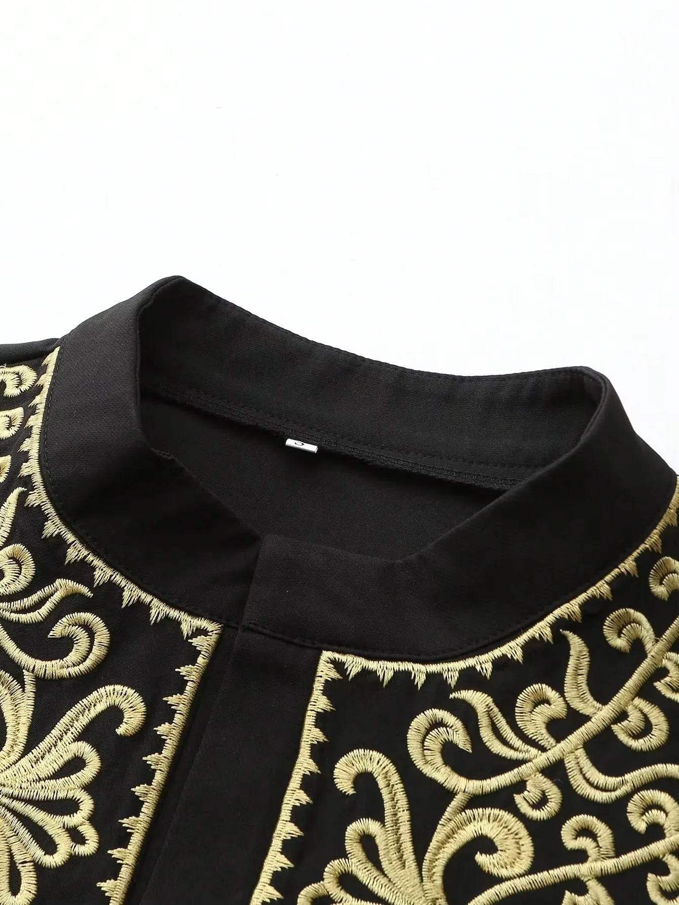 Muslim traditional men's robe, elegant and luxurious embroidered robe, casual festival Islamic men's robe - AIAZ
