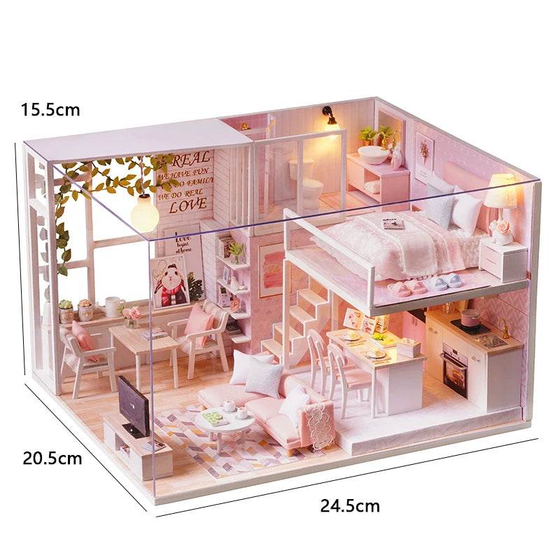 Doll House Kit 3D Wooden Mini DollHouse Assembly Building with Furniture Kit Toys Children's Birthday Gift 3D Puzzle Handmade - AIAZ