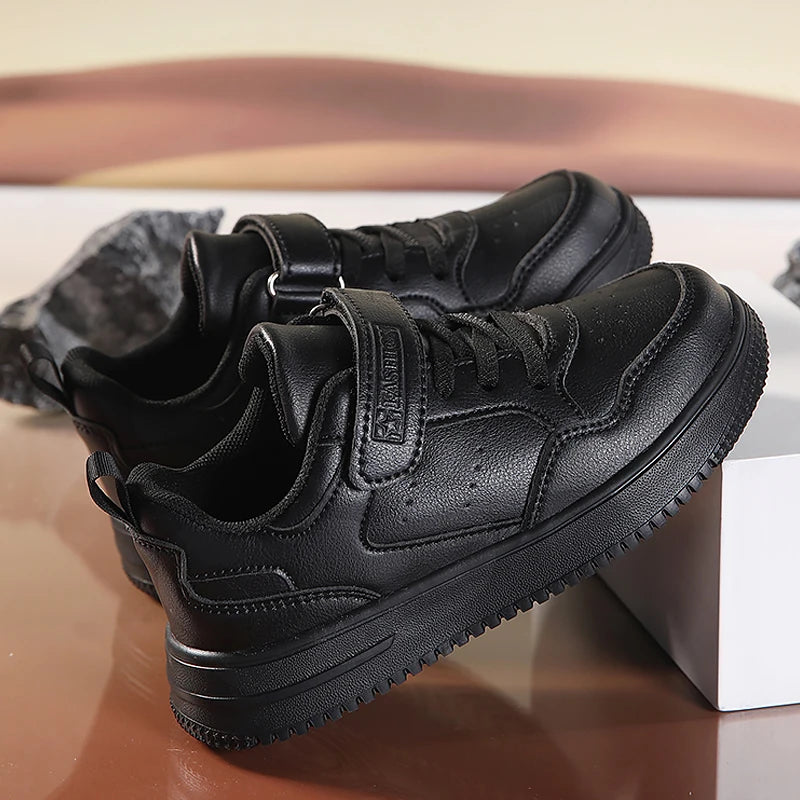 Black Kids Shoes Sports Running Casual Walking Student Fashion New Leather Children's Sneakers Breathable Soft Child Outdoor