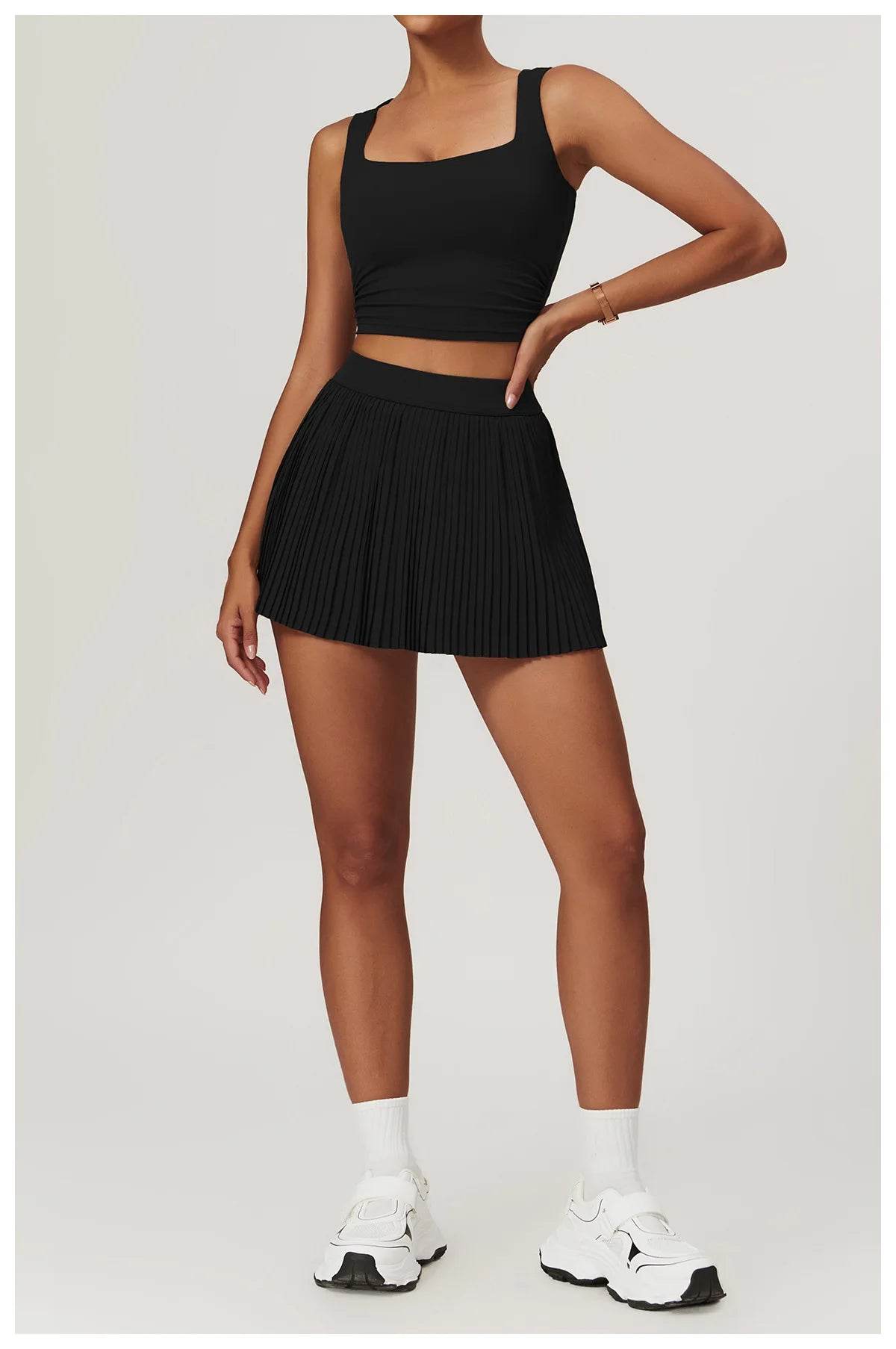 Yoga Sets Workout Sets for Women 2 Pieces Gym Suits Long Sleeved Outfits Zipper Fitness Jacket Running Short Skirt Sportswear - AIAZ