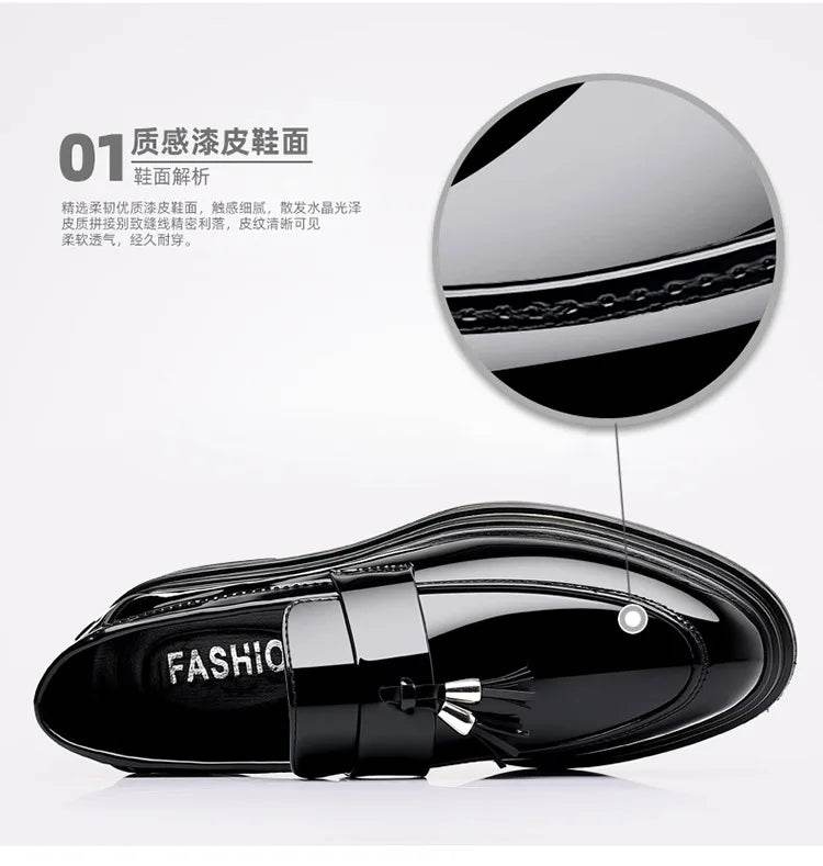 2024 New Men's Casual Business Leather Shoes Bright Black Wedding Banquet Dress Leather Shoes Large fashion Men's Shoes 38-48 - AIAZ