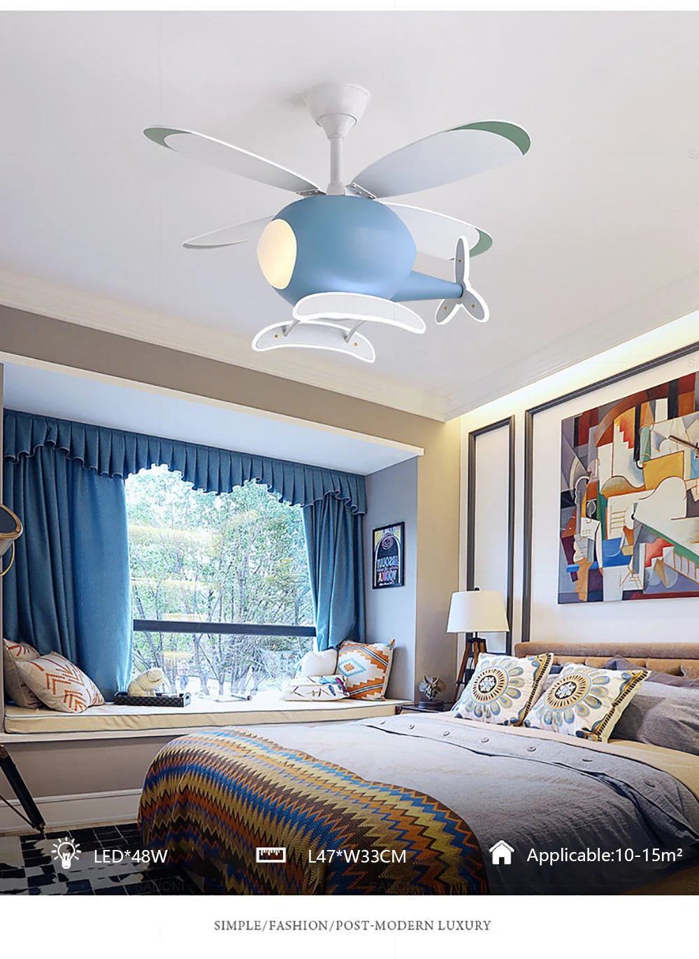 Cartoon Ceiling Lamps for Room Helicopter Fan Chandelier for Children's Bedroom Indoor Led Lights Fixture Luster Home-appliance