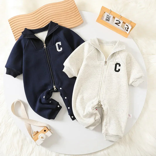 2024 Autumn Winter Baby Rompers Thick Lining Boys Jumpsuits Fur Lining Toddler Clothes Boys Outfit