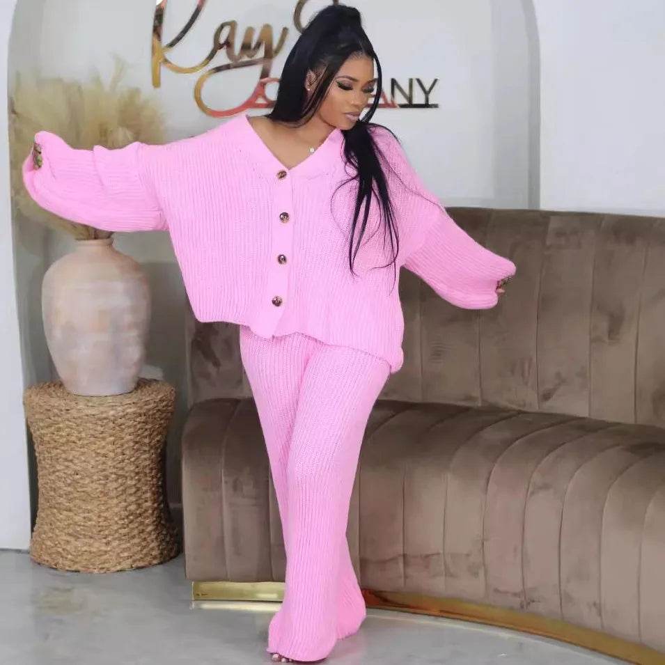 2 Piece Women Sets 2024 Autumn Winter Matching Sets Knitting Two Pieces Sets Sweater Top And Pants Suits Outfits Clothing - AIAZ