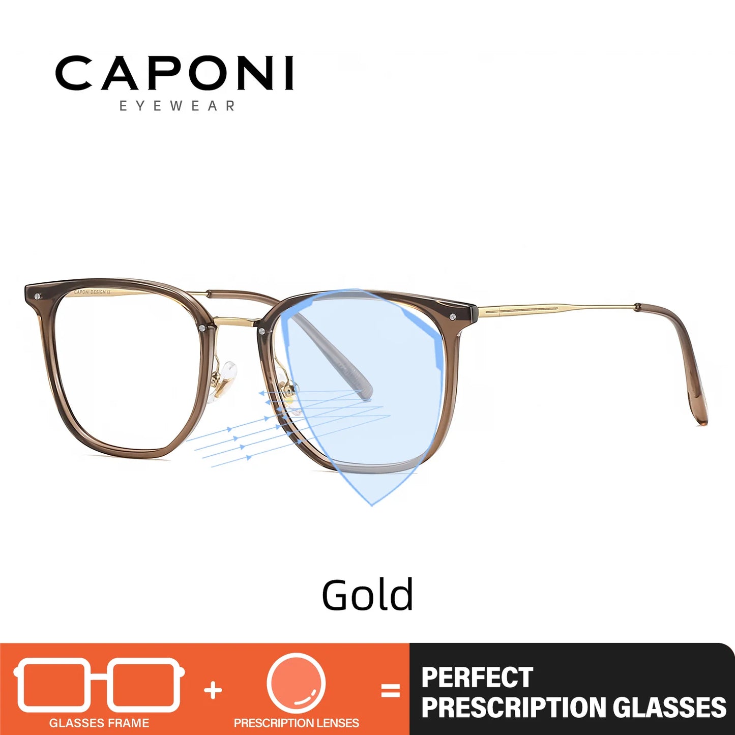 CAPONI Prescription Glasses Women Myopia Retro Light Weight Computer Anti Blue Light Glasses Photochromic Eyes Glasses PJ34022