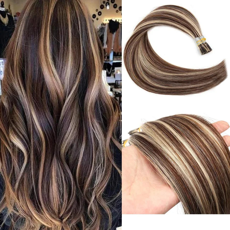 I Tips Virgin Hair Extensions 27# For Black Women 100% Remy Bulk Hair I Tip Natural Hair Extensions Straight Natural Fusion 613#