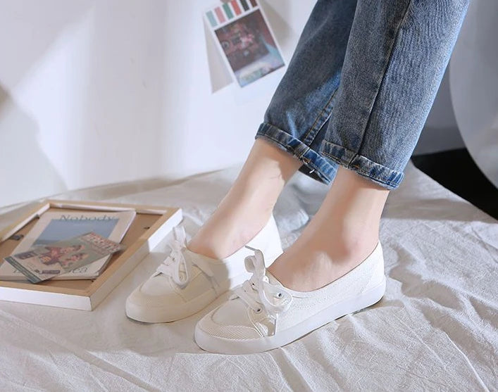 Shoes For Women Flat Canvas Lace Up Woman Footwear White Comfortable And Elegant Stylish Low Price Daily Routine 39 Sale A
