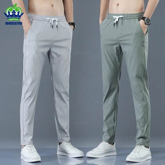 2025 Men's Trousers Spring Summer New Thin Green Solid Color Fashion Pocket Applique Full Length Casual Work Pants Pantalon - AIAZ