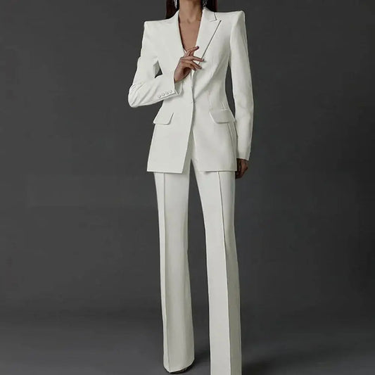 Women Pants Suits Long Sleeve Regular Fit Single Button 2 Piece Set for Party - Top Women's Fashion Choice