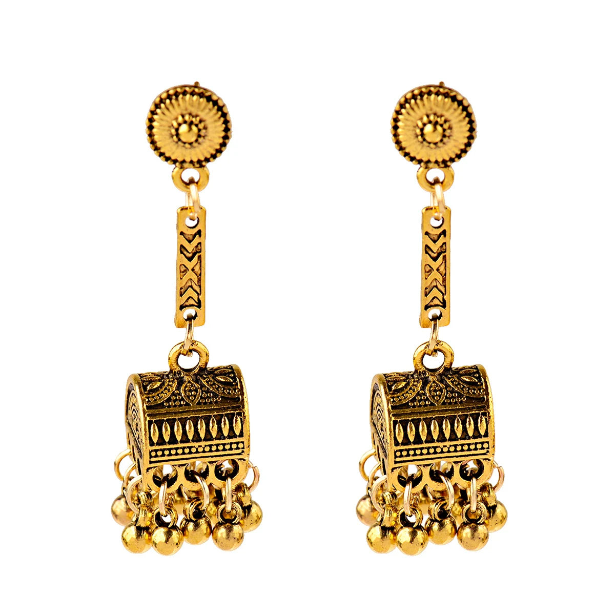 Boho Afghan Ethnic Drop Earrings For Women Pendient Gold Color Gyspy Silver Color Bell Ladies Indian Earring Jewelry
