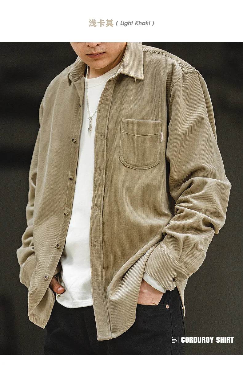Maden Men's Shirt Casual Corduroy Long Sleeve Shirts Slim Fit Overcoat Spring Fleece Jacket Men's Clothing Retro Fashion Blouses - AIAZ