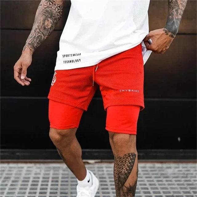 2025 summer mesh Sports Shorts Men Double-deck Jogging Running Shorts Men 2 IN 1 Mens GYM Shorts Fitness Workout Short Pants Man - AIAZ