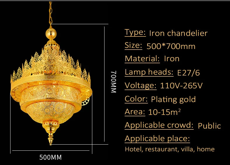 Retro Hollow Carved Pendant Light Hotel Villa Buddha Hall Loft Restaurant Home Decor Gold Ceiling Chandelier Lighting Fixture