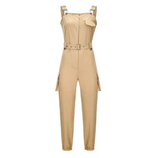 2025 Women's Casual Jumpsuits Cargo Playsuit Sleeveless O Neck Jumpsuit With Pocket and Belt Elegant Pencil Pants Loose Overalls - AIAZ