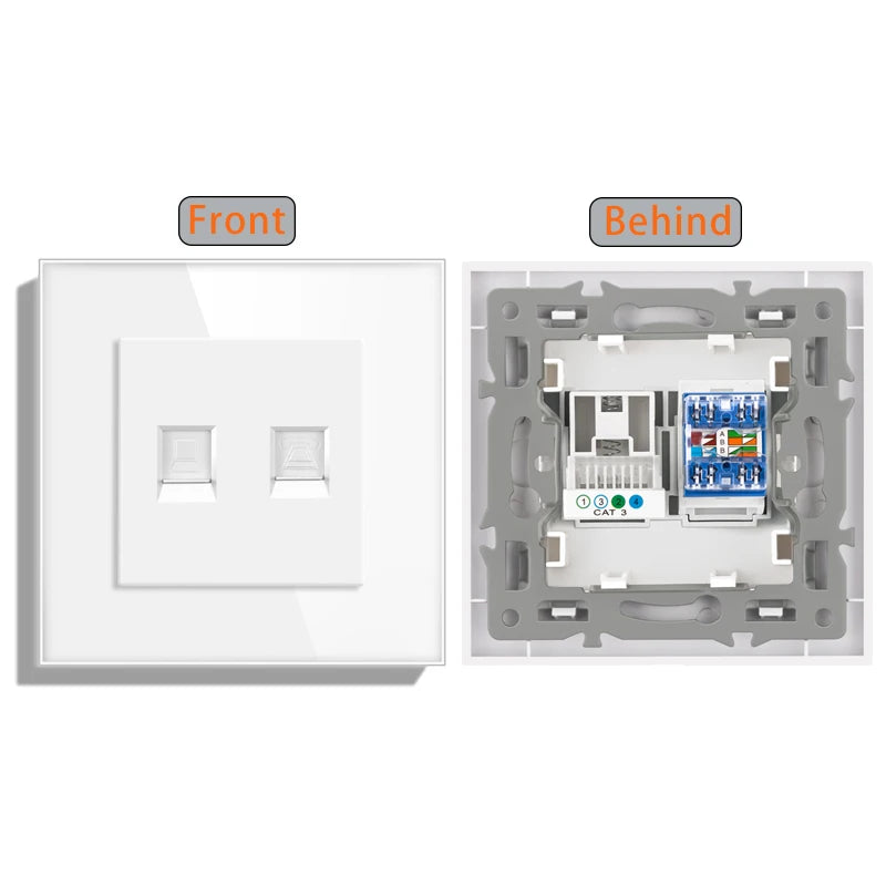 Cat6 rj45 wall socket network socket with TV wall data double socket telephone crystal glass panel rj45 network socket computer