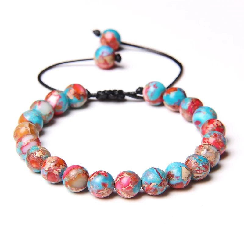 8MM Stone Bead Braid Bracelets Minimalist Natural Carnelian Agates Jades Gem Woven Bangle Healing Jewelry Gift For Women Men