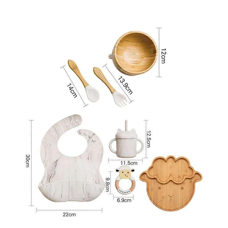 Wooden Dinner Plate Feeding Supplies Bamboo Baby Tableware Silicone Suction Plate Bowl BPA Free Baby Stuff Newborn Accessories