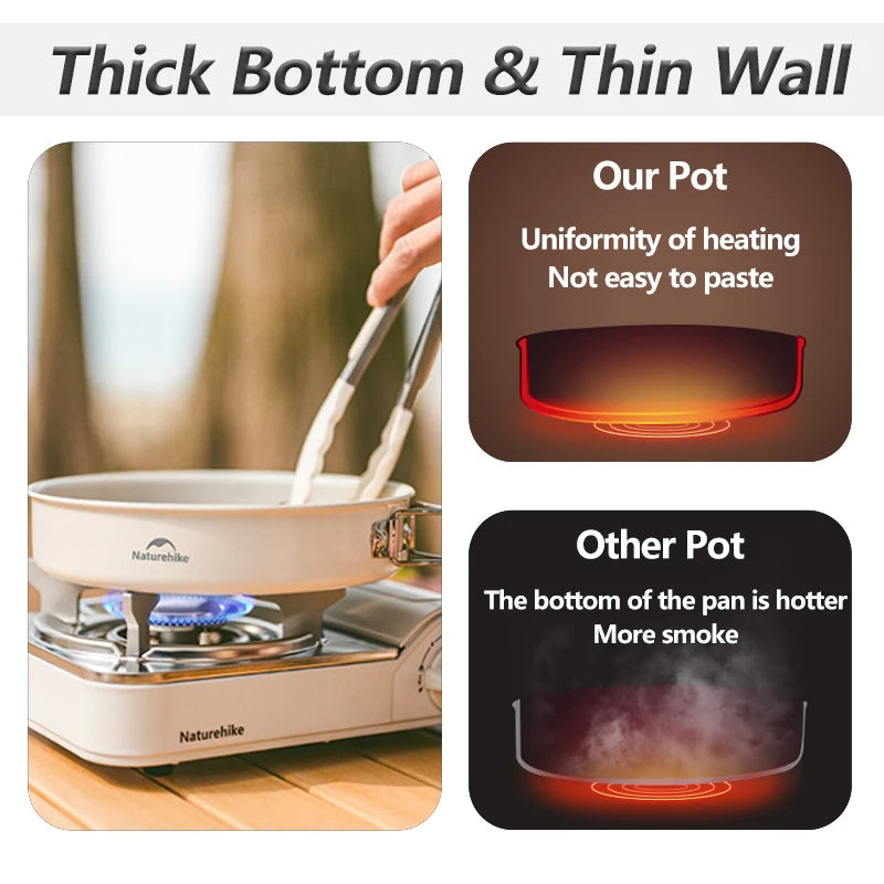 Naturehike Camping Cookware Ceramic Non-Stick Set Of Pots Outdoor Portable Tableware Kettle Frying Pan Cookset Kitchen Utensils