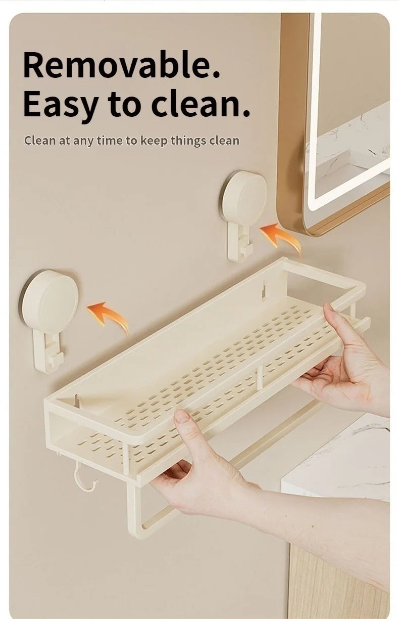 No Need To Drill Suction Cup Bathroom Storage Rack, Wall-mounted Oganizing Rack Cosmetic Storage Rack, Kitchen Storage Rack