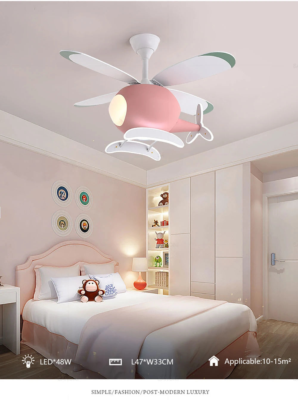 Cartoon Ceiling Lamps for Room Helicopter Fan Chandelier for Children's Bedroom Indoor Led Lights Fixture Luster Home-appliance
