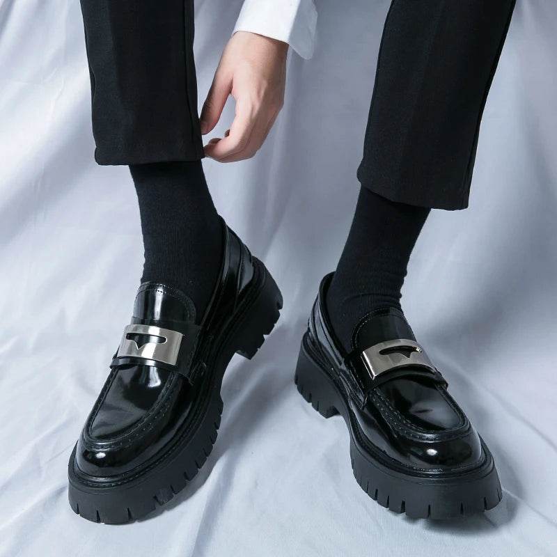 Platform New Men's Dress Leather Shoes High Classic Comfortable Pointed Toe Lace-up Business Shoes Fashion Casual Wedding Party - AIAZ