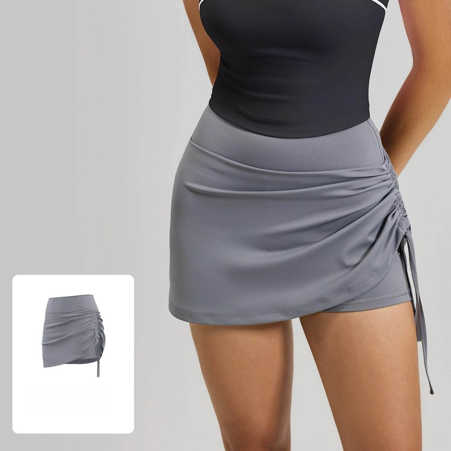 Shirring Sports Skirts with Safety Trousers for Women High Elastic Fashion Casual Fitness Skirts Fake Two Pieces Yoga Skirts - AIAZ