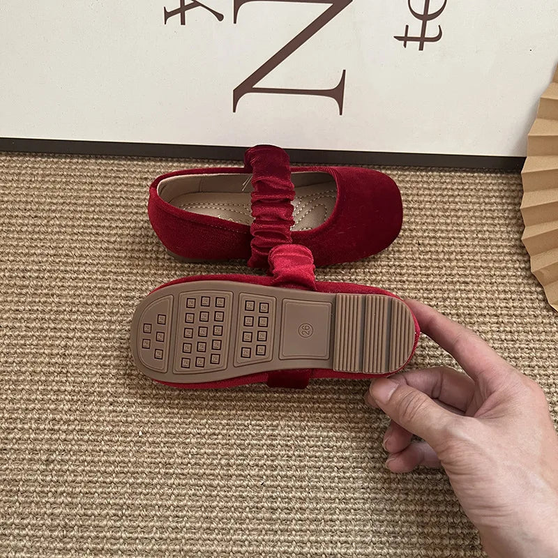 New 2025 Fashion Baby Girls Princess Band Shoes Shallow Velvet Infant Toddler Children Slip on Dance Shoes Soft Sole Flat Shoes