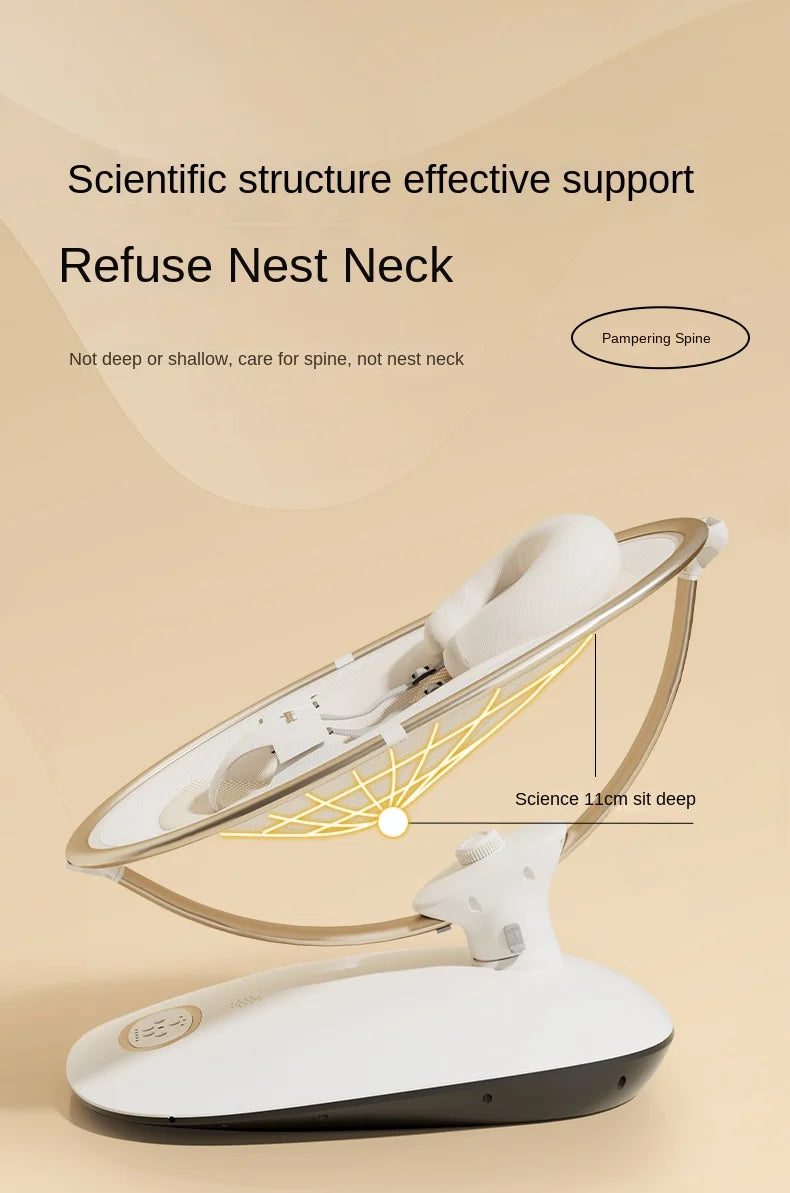 Baby Rocking Chair Electric Smart Wireless with Music & Timer Mosquito Net Baby Cradle Bassinet for Newborn Baby