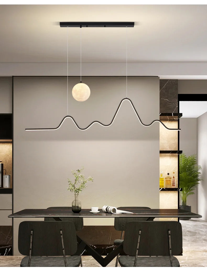 2023 Dining Table Modern Led Pendant Light Lamp For Modern Dining Room Kitchen Bar Designer Line Chandelier Lighting Decor