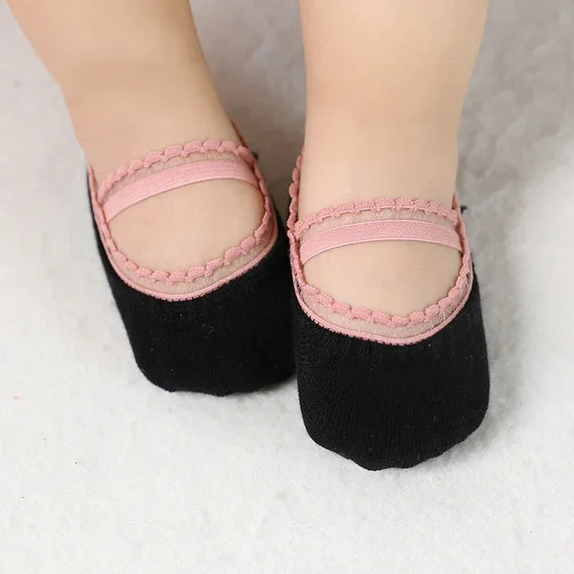 Newborn Baby Socks Summer Lace Baby Socks Solid Color Princess Baby Girl Infant Anti-slip Socks With Rubber Soles