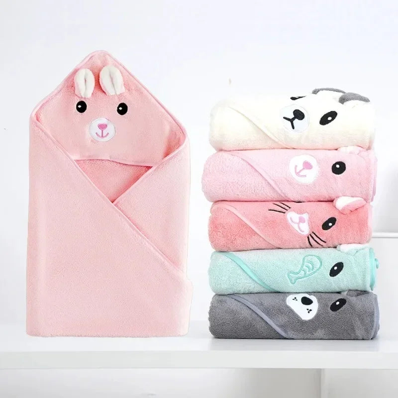 Hooded Coral Velvet Baby Bath Towel Cartoon Baby Elephant Wrap Blanket Super Absorbent Warm Bathrobe Newborn Baby Bath Towel