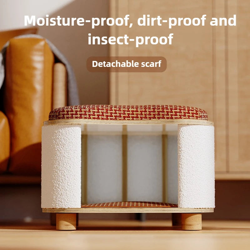 Wooden Winter Cat House Breathable Pet Nest 27cm Height Semi-closed Moisture-proof Soft Cat Beds Comfortable Cage Cat Supplies