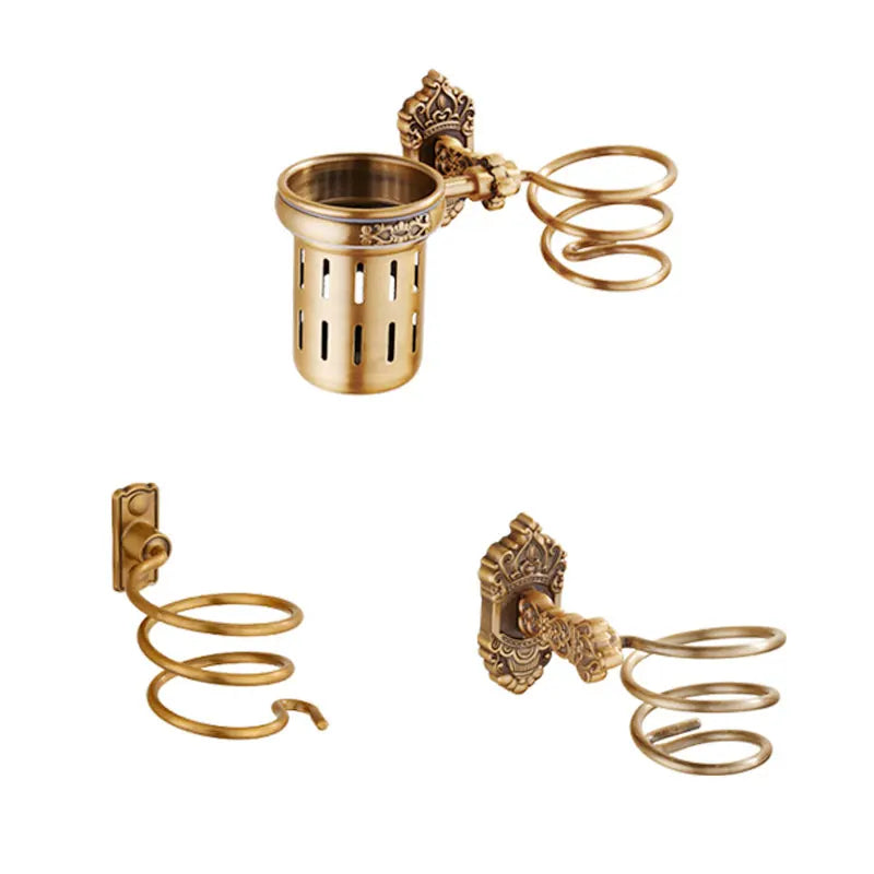 Hair Dryer Holder Aluminum Antique Bathroom Shelf Storage Nail Free Wall Shelf Mounted Organizer Spiral Stand Toothbrush Holder