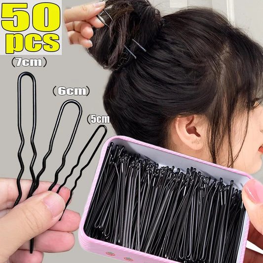 5/6/7cm Black Hair Clips U-Shaped Bobby Pin Invisible Wavy Hairpin Hairstyle Styling Metal Hair Grip Barrette Hair Accessories