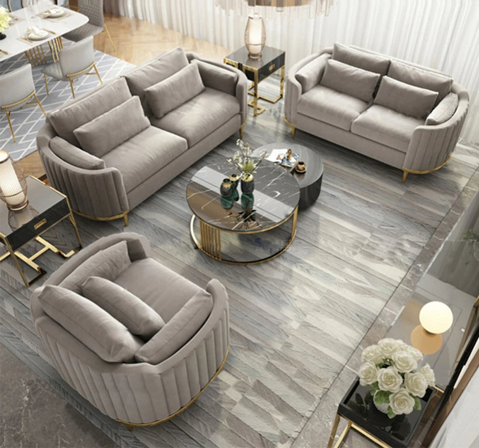 Luxury Sofa Living Room Furniture Curved Dresser Home Lounge Sofa Sets Italian Modern Fabric Velvet Sofa Set Furniture