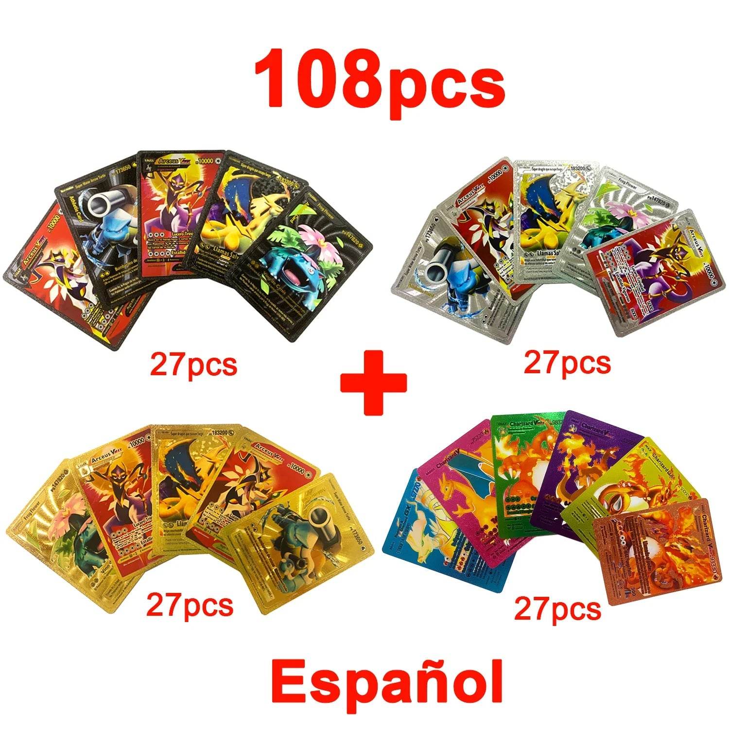 Pokemon Cards Vmax GX Gold Foil Flash Card English Spanish Colorful Pikachu Charizard French German Game Battle Collection Cards - AIAZ
