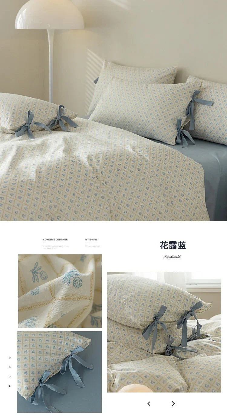 100% Cotton Bedding Set Flower Style Duvet Cover with Pillow Case Single Bedding Set Skincare Sheet Set