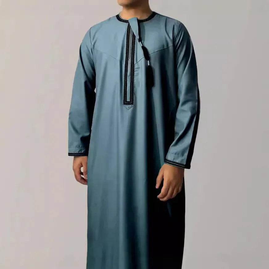 New Men's Muslim Fashion Abayas Dress O Neck Long Sleeve Pullover Kaftan Pakistan Saudi Arab Caftan Islamic Clothing Prayer Robe - AIAZ
