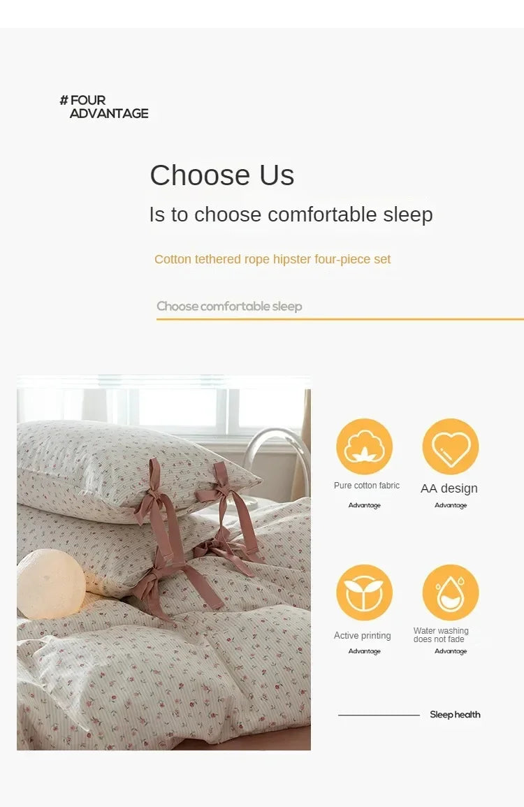 100% Cotton Bedding Set Flower Style Duvet Cover with Pillow Case Single Bedding Set Skincare Sheet Set