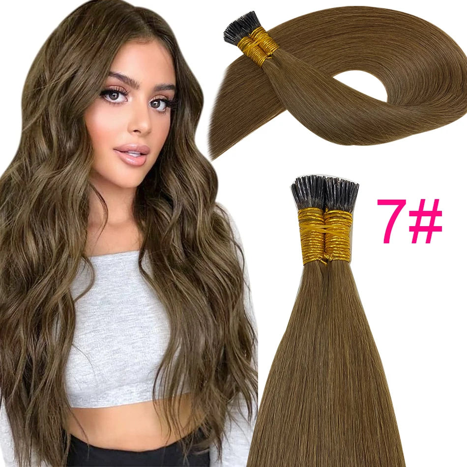 I Tips Virgin Hair Extensions 27# For Black Women 100% Remy Bulk Hair I Tip Natural Hair Extensions Straight Natural Fusion 613#