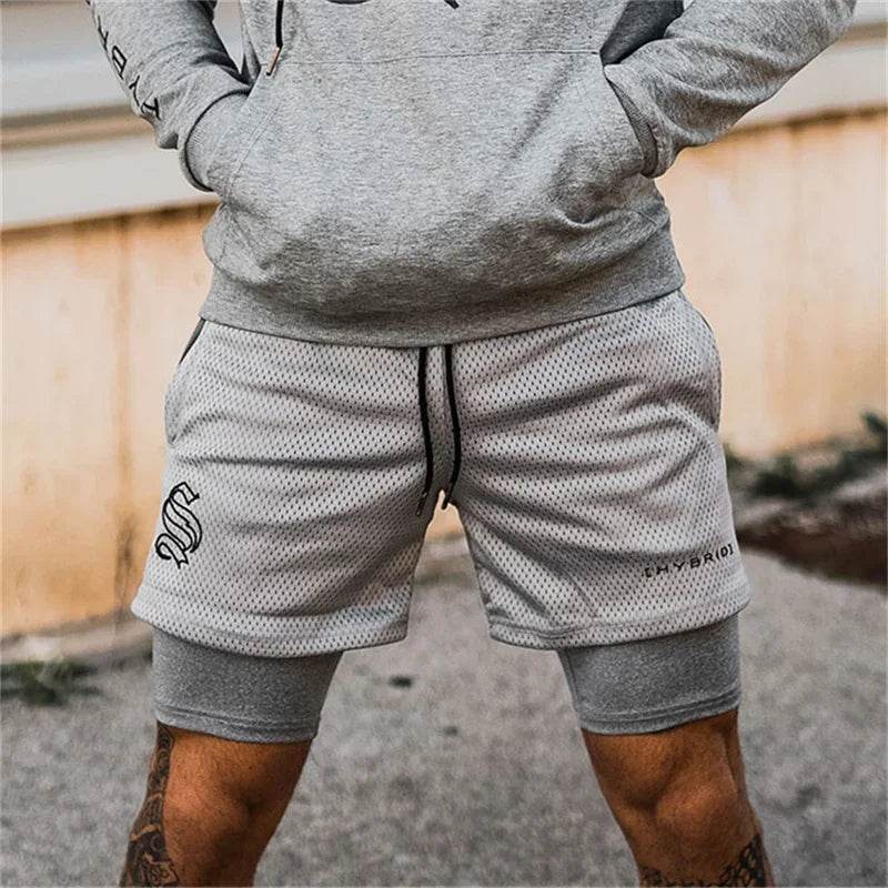 2025 summer mesh Sports Shorts Men Double-deck Jogging Running Shorts Men 2 IN 1 Mens GYM Shorts Fitness Workout Short Pants Man - AIAZ