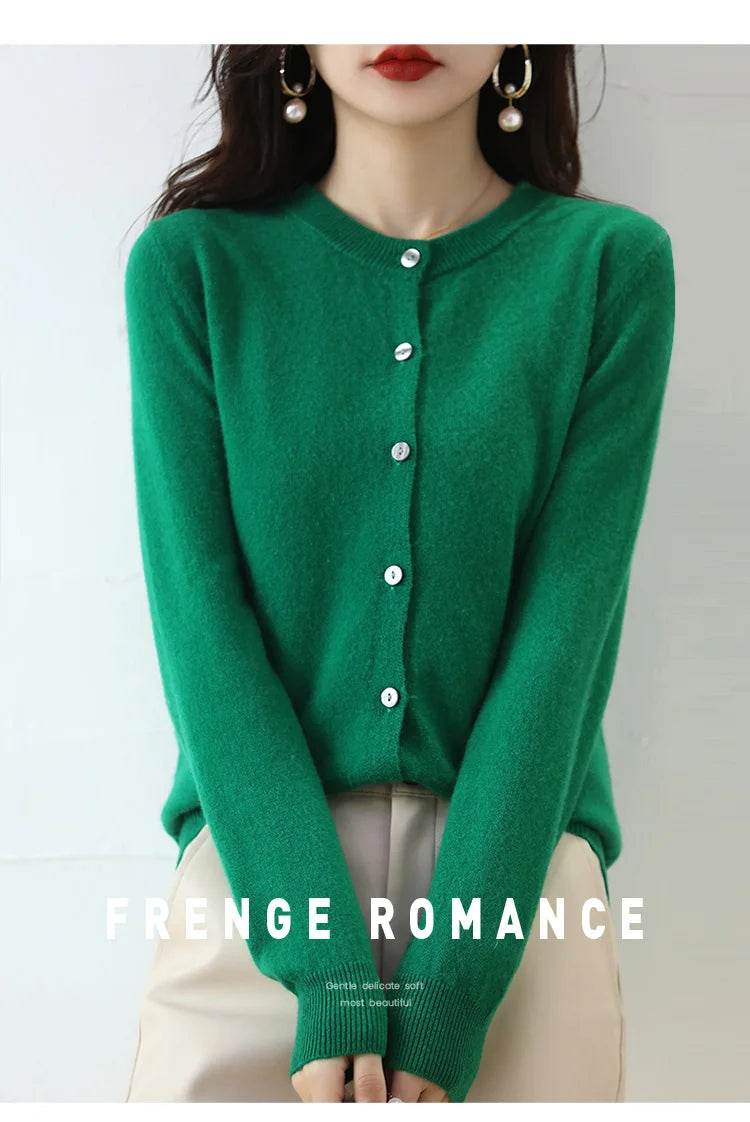 Knitted Cardigan Women's Sweater Autumn And Winter 2022 New Solid Color Coat Round Neck Short Long Sleeve Loose Korean Fashion - AIAZ