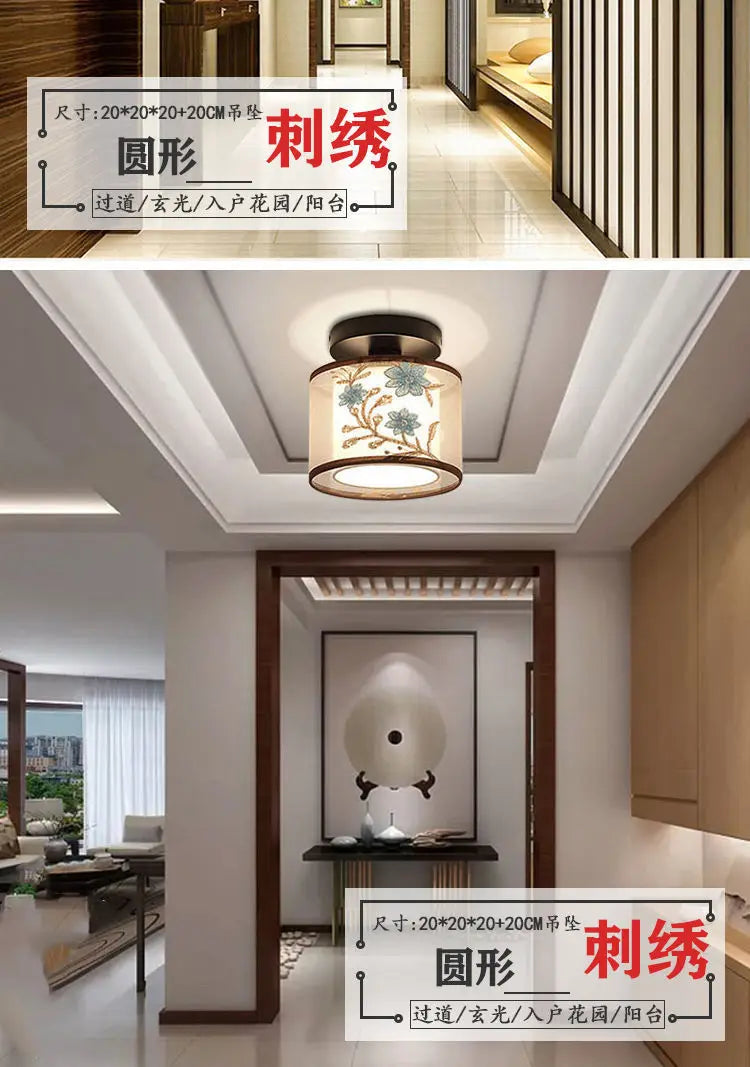 New Chinese Chandelier Lustre Ceiling Lamp Simple Corridor Chinese Painting Ceiling Lights Creative Suspendu Lotus Led Lighting