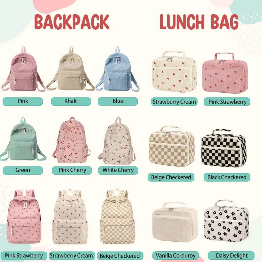 Personalized Kids Backpack & Lunch Bag, First Day of School Gift Bag With Name, Toddler Backpack, Corduroy Bag, Birthday Gift - AIAZ